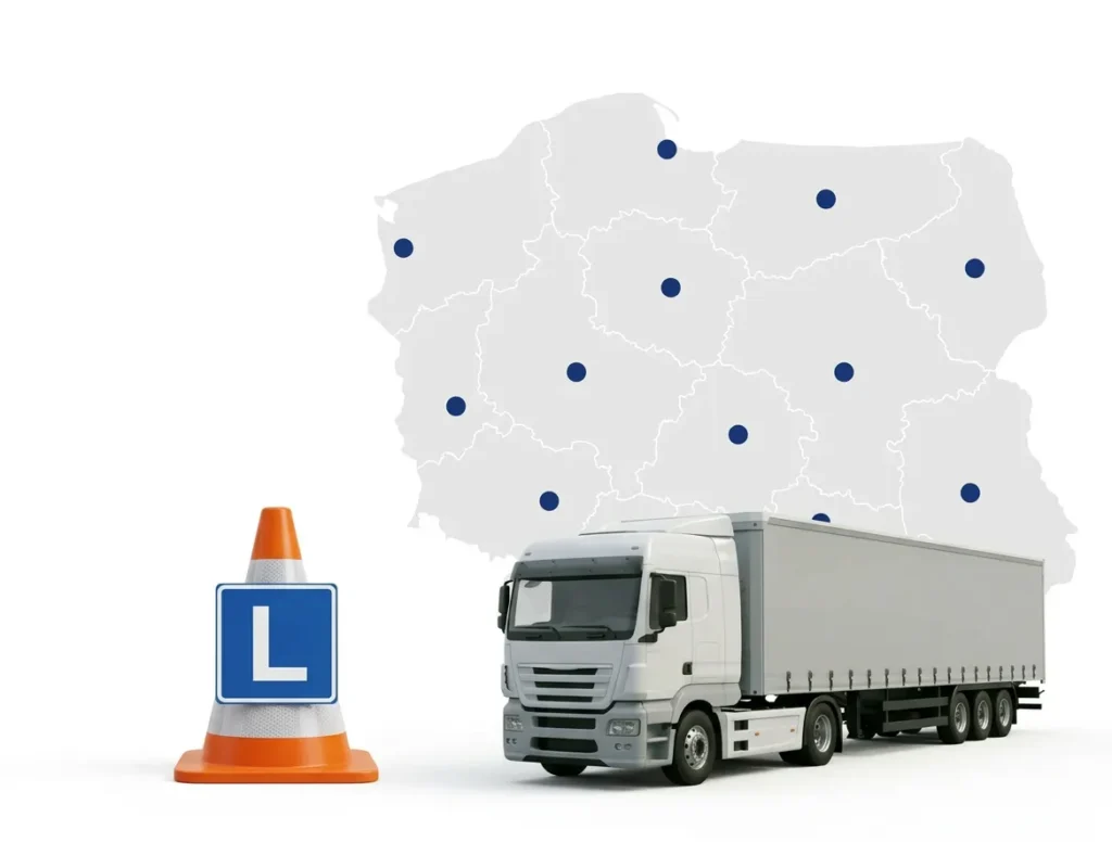mapa polski z punktami, szkół jazdy